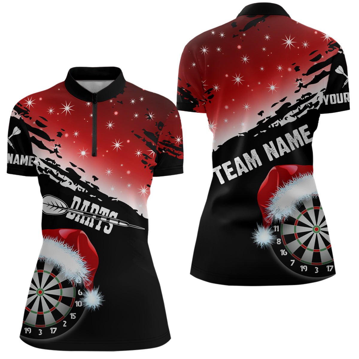 Schwarzes und rotes Weihnachts - Dartboard - Personalisierte Dart - Shirts für Frauen, Lustige Xmas Dart - Jerseys T2953 - Outfitsuche