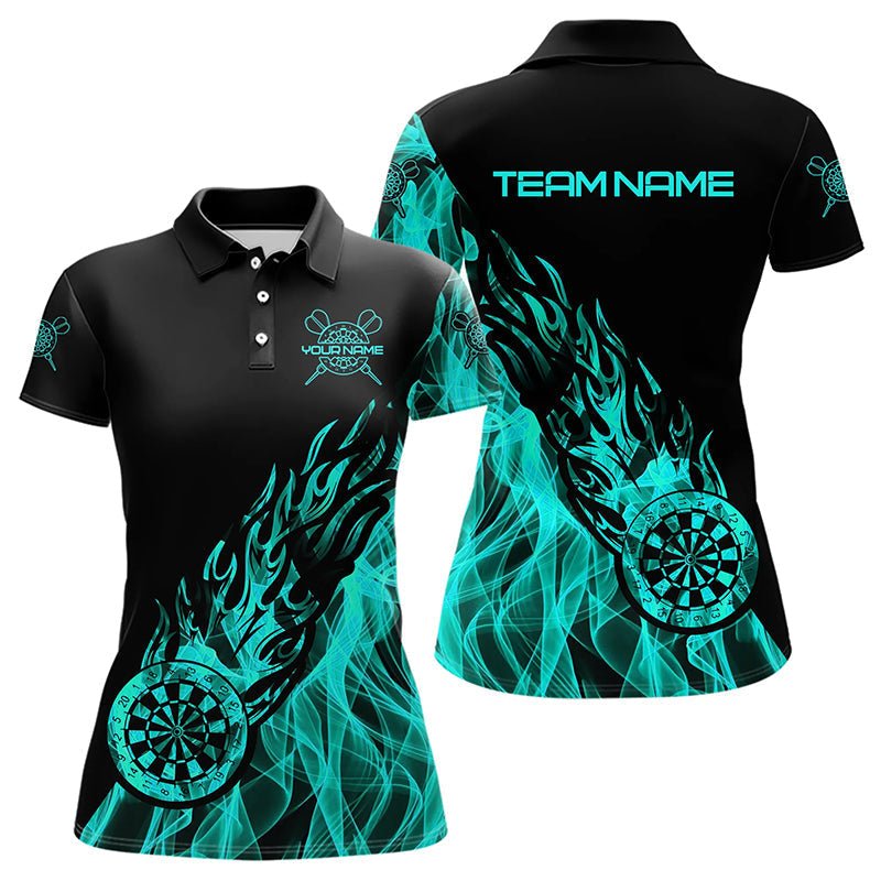 Schwarzes und Türkises Feuerflammen Dart Polo - Shirt - Personalisierte Dart - Jerseys T3341 - Outfitsuche