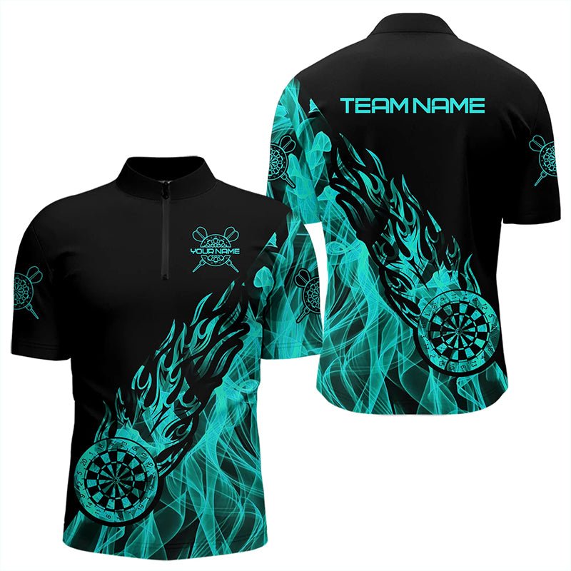 Schwarzes und Türkises Feuerflammen Dart Polo - Shirt - Personalisierte Dart - Jerseys T3341 - Outfitsuche
