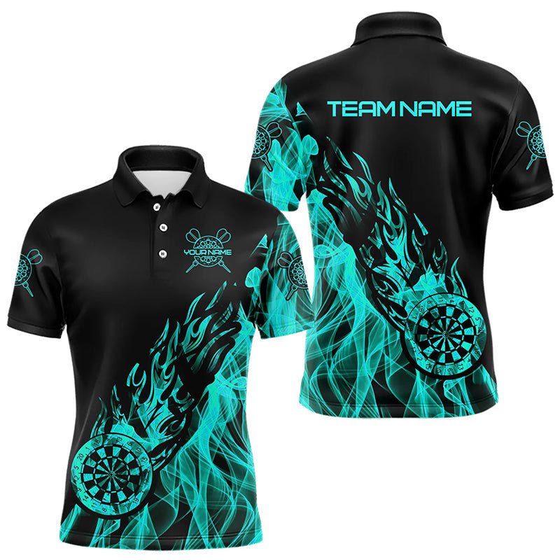 Schwarzes und Türkises Feuerflammen Dart Polo - Shirt - Personalisierte Dart - Jerseys T3341 - Outfitsuche
