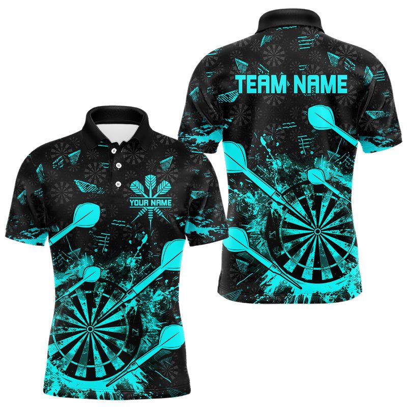 Schwarzes und Türkises Grunge Darts Polo, Individuelles Dartshirt für Team Dart Jerseys T3226 - Outfitsuche