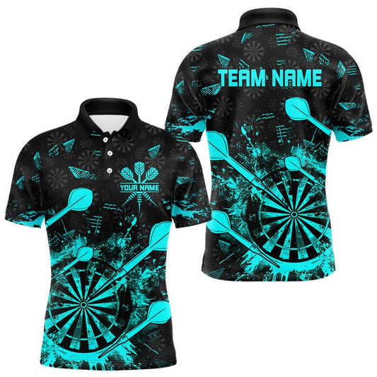 Schwarzes und Türkises Grunge Darts Polo, Individuelles Dartshirt für Team Dart Jerseys T3226 - Outfitsuche