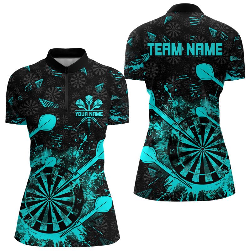 Schwarzes und Türkises Grunge Darts Polo, Individuelles Dartshirt für Team Dart Jerseys T3226 - Outfitsuche