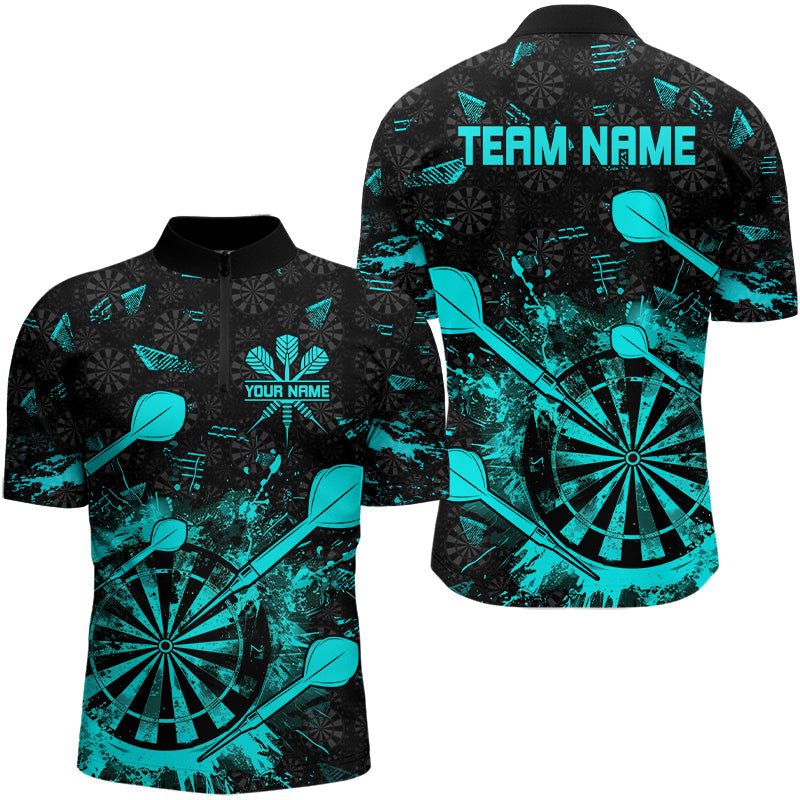 Schwarzes und Türkises Grunge Darts Polo, Individuelles Dartshirt für Team Dart Jerseys T3226 - Outfitsuche