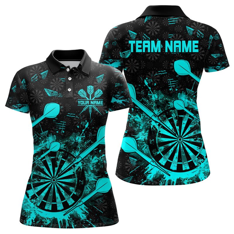 Schwarzes und Türkises Grunge Darts Polo, Individuelles Dartshirt für Team Dart Jerseys T3226 - Outfitsuche