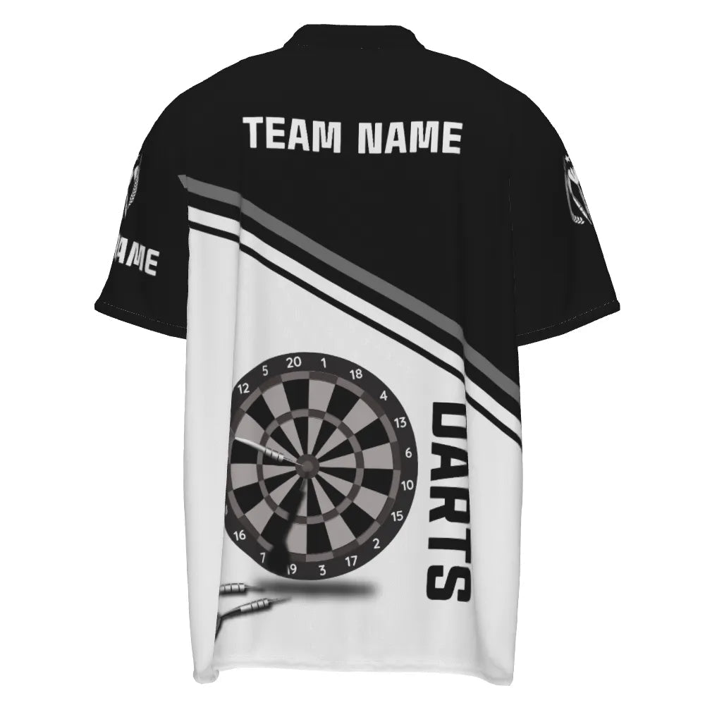 Schwarzes und weißes Herren Darts Polo Shirt mit individuellem Namen, maßgeschneiderte Darts Shirts für Männer Dart Trikot R787 - Outfitsuche