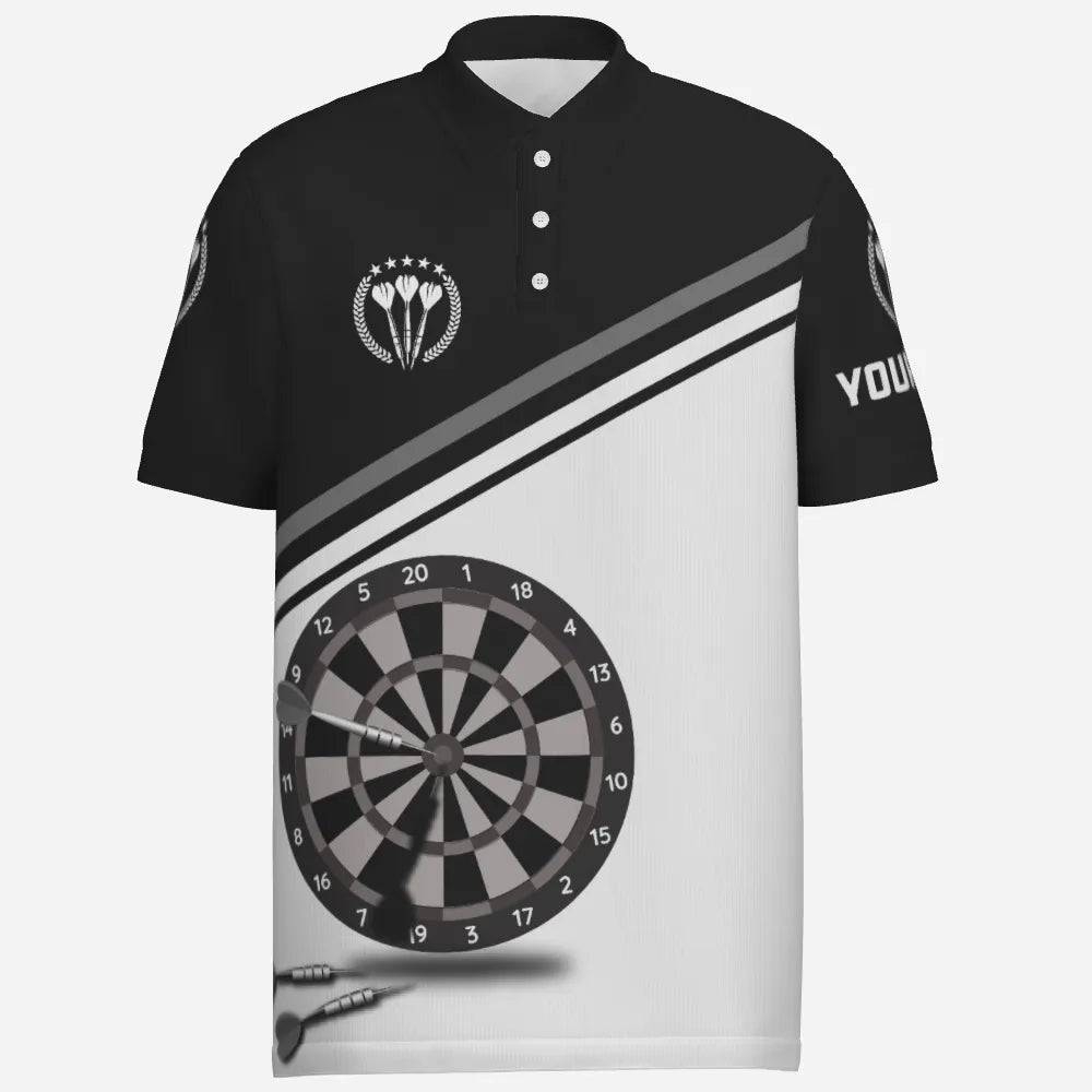 Schwarzes und weißes Herren Darts Polo Shirt mit individuellem Namen, maßgeschneiderte Darts Shirts für Männer Dart Trikot R787 - Outfitsuche