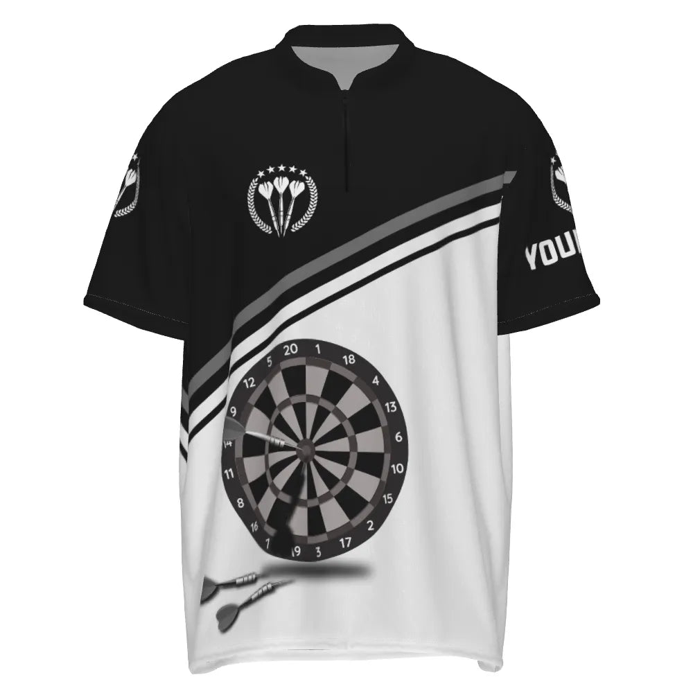 Schwarzes und weißes Herren Darts Polo Shirt mit individuellem Namen, maßgeschneiderte Darts Shirts für Männer Dart Trikot R787 - Outfitsuche