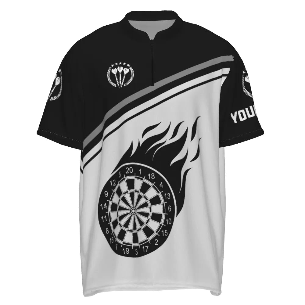 Schwarzes weißes Flammen-Darts-Herren-Polo-Shirt mit Namen, individuelles Darts-Shirt für Männer, Dart-Trikot d0971 - Outfitsuche