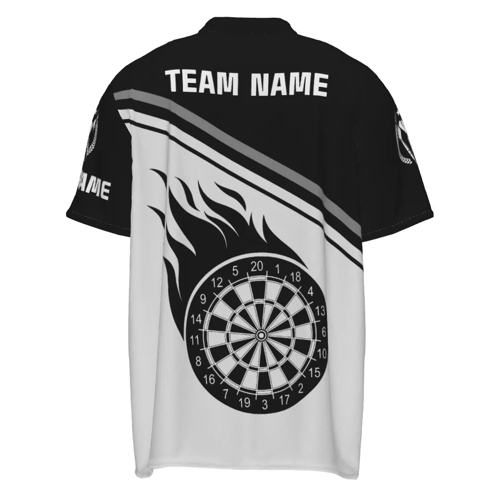 Schwarzes weißes Flammen-Darts-Herren-Polo-Shirt mit Namen, individuelles Darts-Shirt für Männer, Dart-Trikot d0971 - Outfitsuche