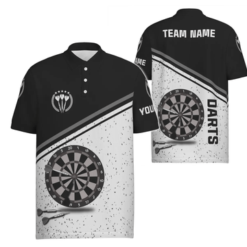 Schwarzes Weißes Grunge Darts Herren Polo Shirt mit Namen, individuell anpassbare Herren Darts Shirts, Dart Trikot R1711 - Outfitsuche