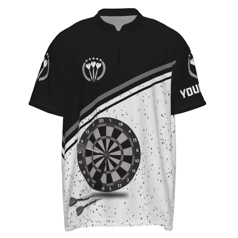 Schwarzes Weißes Grunge Darts Herren Polo Shirt mit Namen, individuell anpassbare Herren Darts Shirts, Dart Trikot R1711 - Outfitsuche