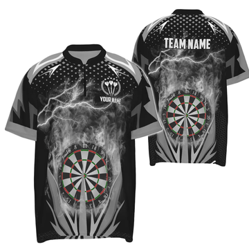 Schwarzes & Weißes Thunder Flame Darts 1/4 Zip Shirt, individuell anpassbares Darts-Shirt für Herren, Dart-Trikot Q419 - Outfitsuche