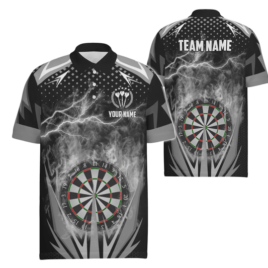 Schwarzes & Weißes Thunder Flame Darts Herren Polo Shirt, individuell anpassbares Darts Shirt für Männer, Dart Trikots Q419 - Outfitsuche