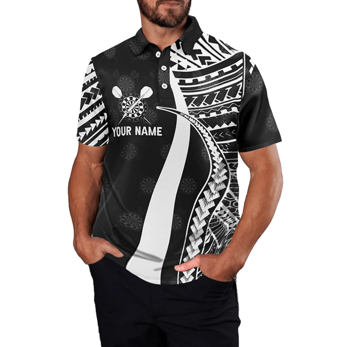 Schwarzes weißes Tribal Herren Darts Polo Shirt Q442 - Outfitsuche