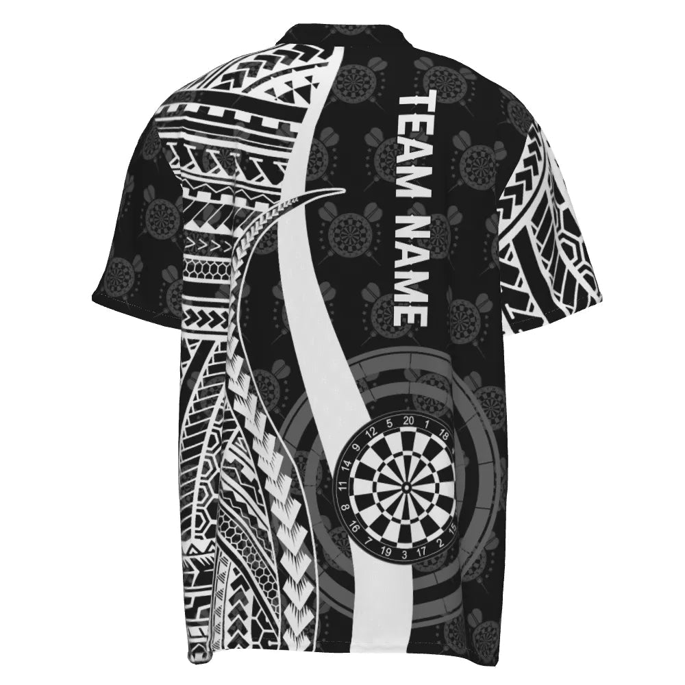 Schwarzes weißes Tribal personalisiertes Herren Darts Polo Shirt, individuell anpassbares cooles Darts Trikot für Männer Q442 - Outfitsuche