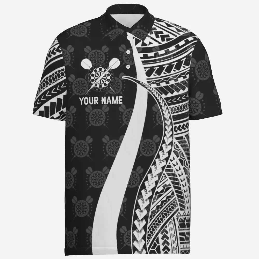 Schwarzes weißes Tribal personalisiertes Herren Darts Polo Shirt, individuell anpassbares cooles Darts Trikot für Männer Q442 - Outfitsuche