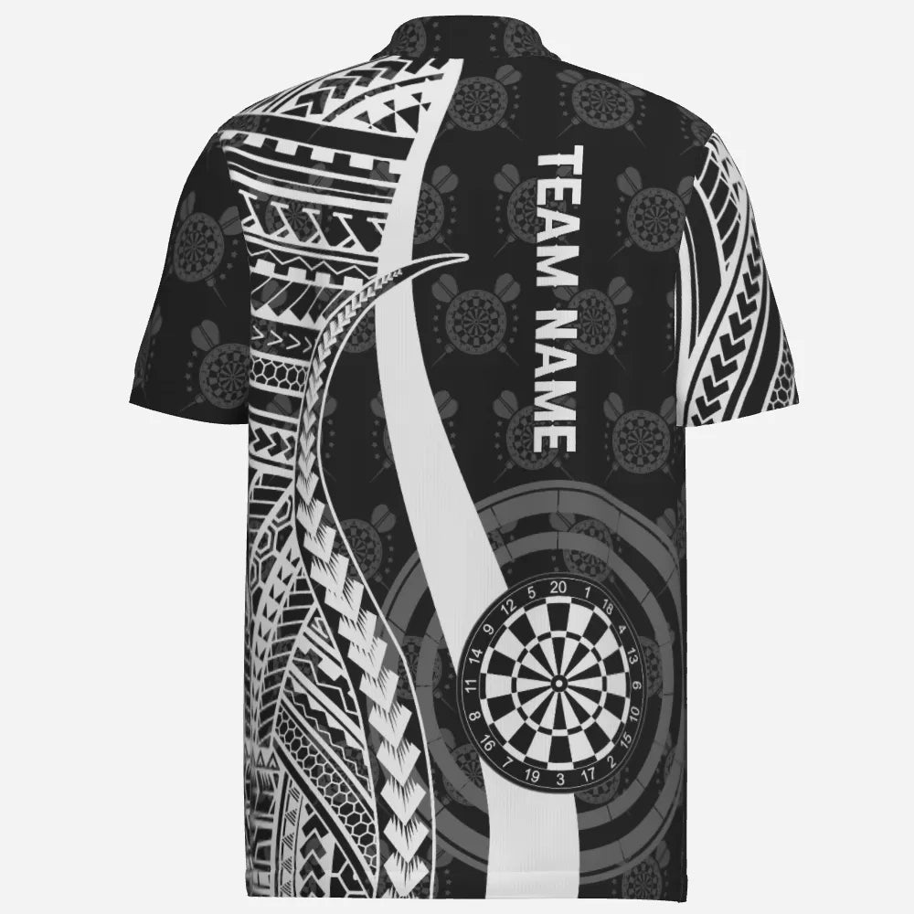 Schwarzes weißes Tribal personalisiertes Herren Darts Polo Shirt, individuell anpassbares cooles Darts Trikot für Männer Q442 - Outfitsuche