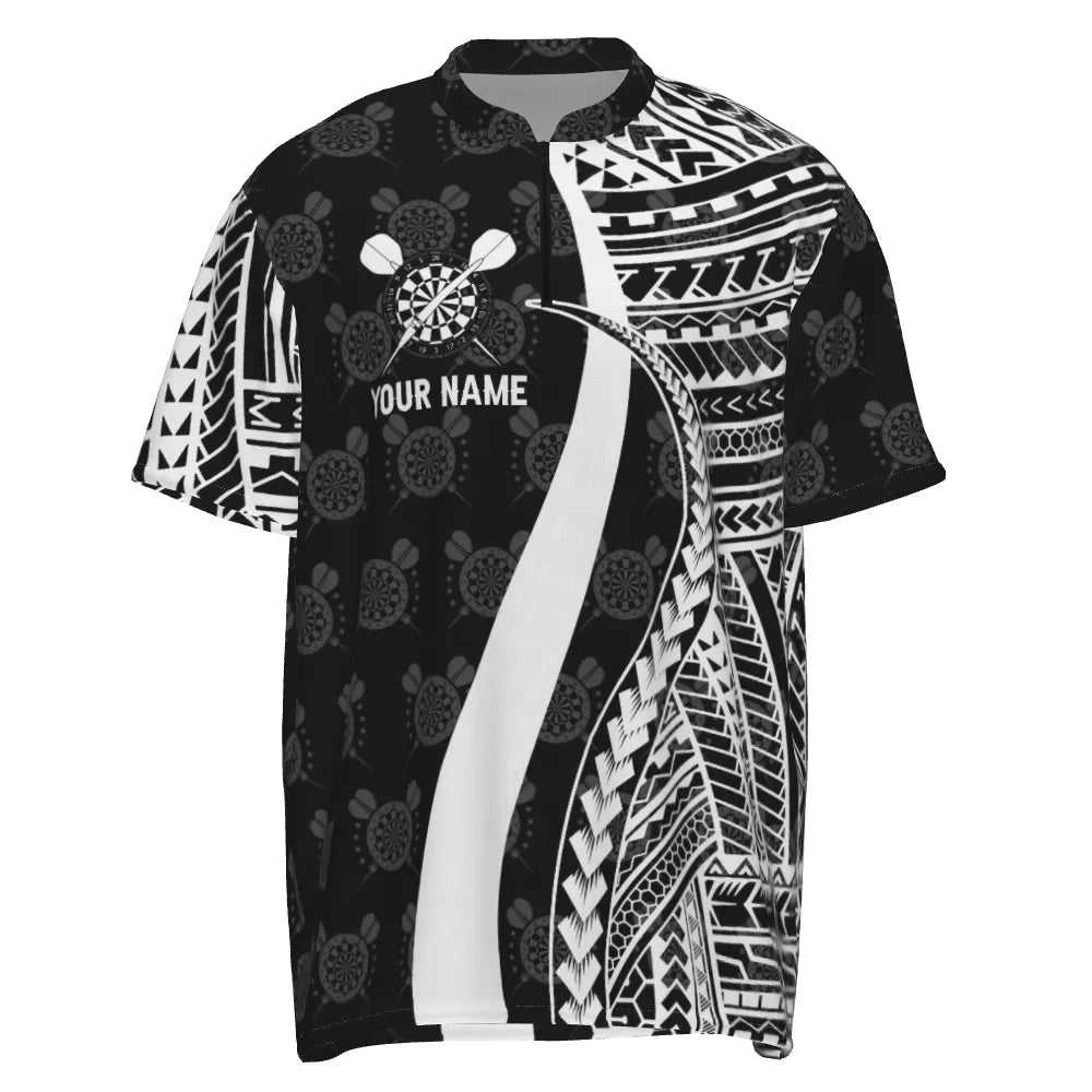 Schwarzes weißes Tribal personalisiertes Herren Darts Polo Shirt, individuell anpassbares cooles Darts Trikot für Männer Q442 - Outfitsuche