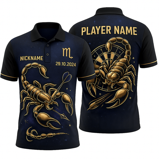 Skorpion Königin Dartshirt – Personalisierbares Sternzeichen - Trikot mit goldenem Skorpion & Wunschname | Outfitsuche Deutschland KH9904 - Outfitsuche