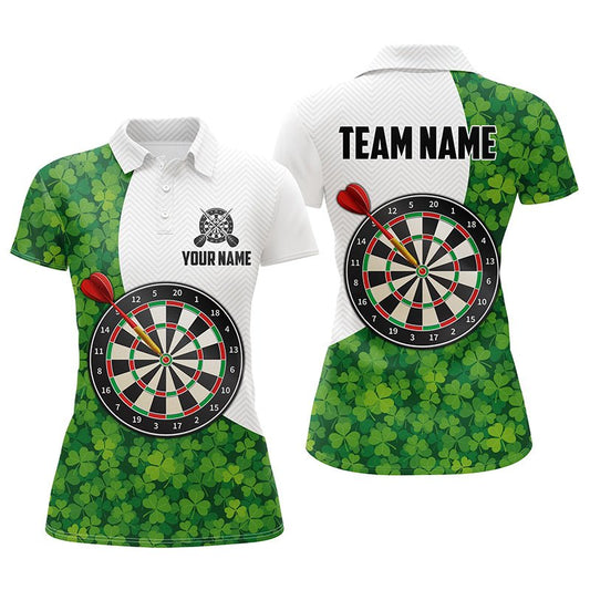 St. Patrick's Day Damen Darts Polo Shirt mit grünem Kleeblatt - Personalisierte Dart Trikots für Frauen L1479 - Outfitsuche