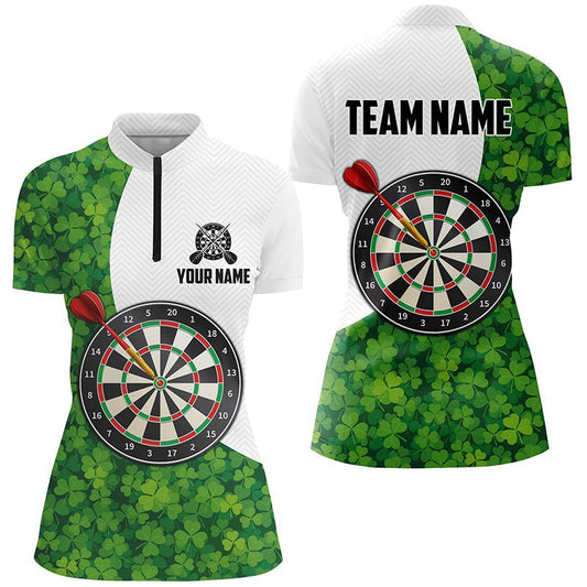 St. Patrick's Day Grünes Kleeblatt Darts Viertelreißverschluss Hemden - Personalisierte Dart Trikots für Damen L1479 - Outfitsuche