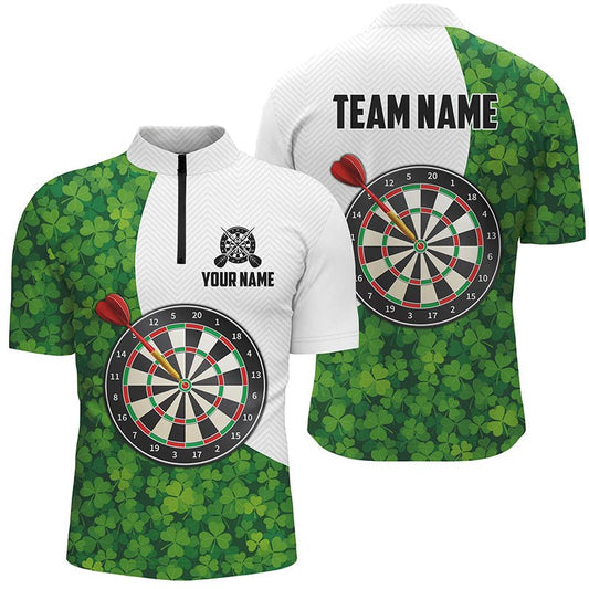 St. Patrick's Day Grünes Kleeblatt Herren Darts Viertel-Zip-Shirt | Personalisierte Dart Trikots für Männer L1479 - Outfitsuche