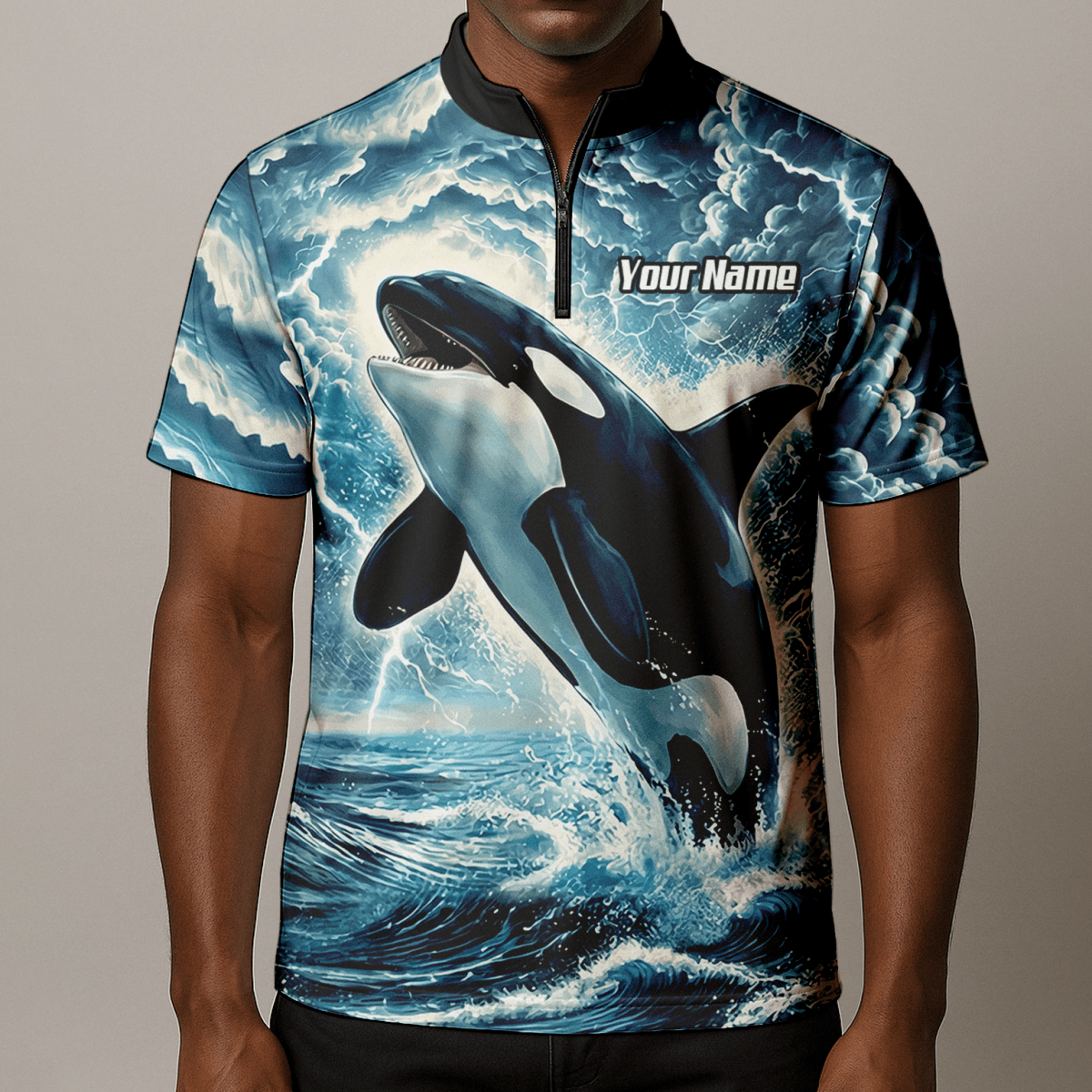 Storm Blue Orca Darttrikot – Gewitter - Ozean - Design mit Namens - & Team - Personalisierung TH9270 - Outfitsuche