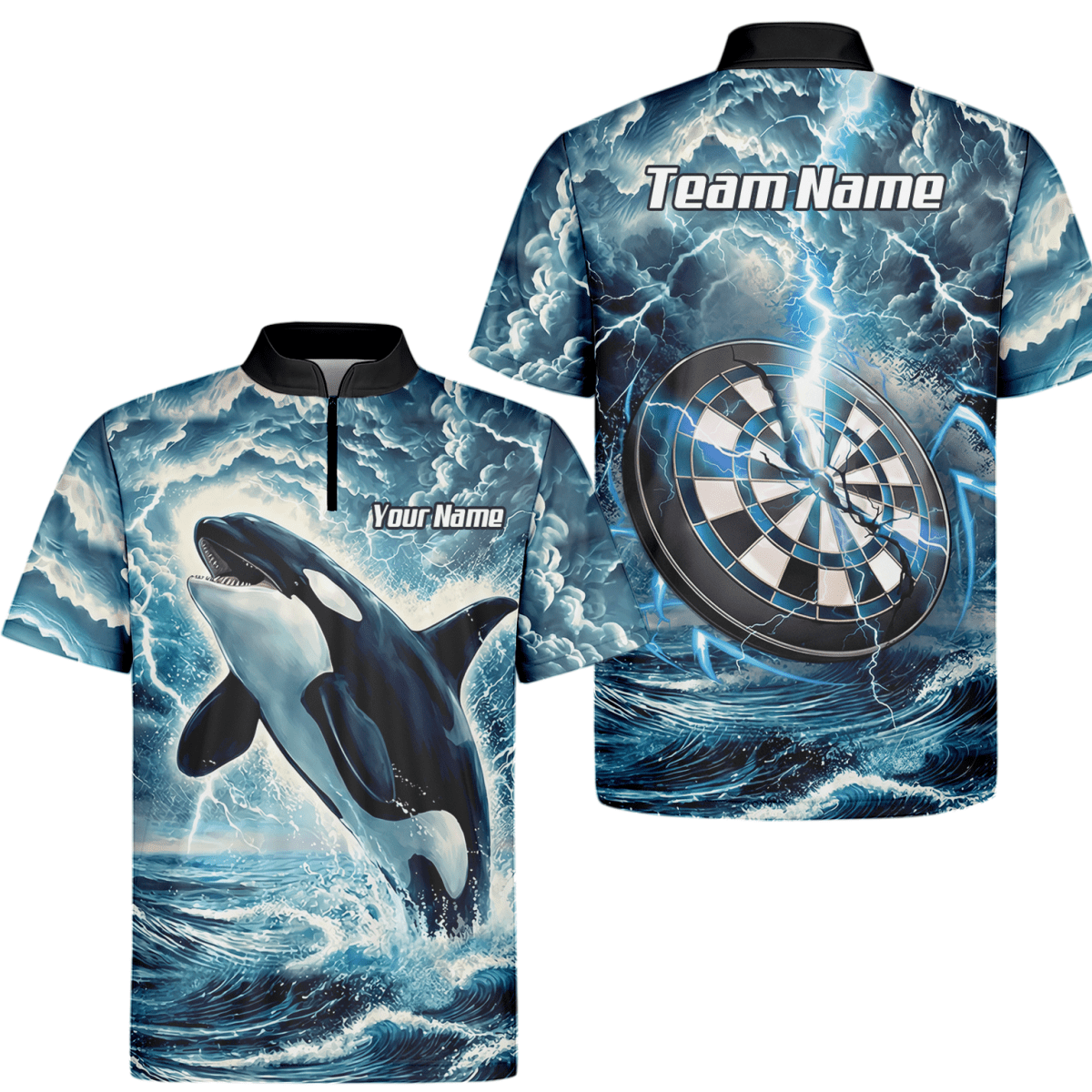 Storm Blue Orca Darttrikot – Gewitter - Ozean - Design mit Namens - & Team - Personalisierung TH9270 - Outfitsuche