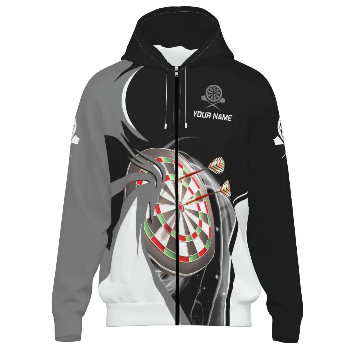 Stylische Grauschwarze Zip - Hoodie für Darts - Fans e5637 - Outfitsuche