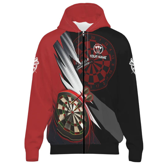 Stylische Rot - Schwarze Dart - Hoodie mit Reißverschluss – Ideal für Sport und Freizeit Z357 - Outfitsuche