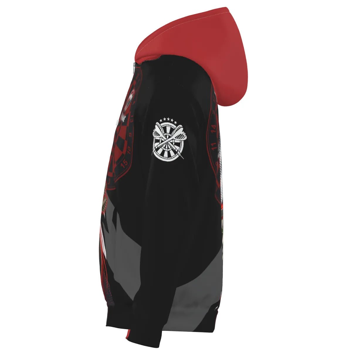 Stylische Rot - Schwarze Dart - Hoodie mit Reißverschluss – Ideal für Sport und Freizeit Z357 - Outfitsuche