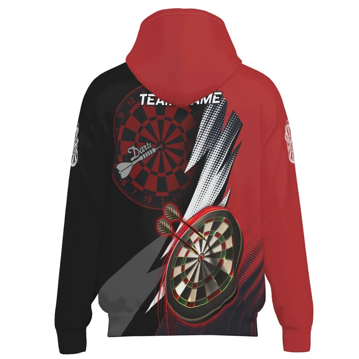 Stylische Rot - Schwarze Dart - Hoodie mit Reißverschluss – Ideal für Sport und Freizeit Z357 - Outfitsuche