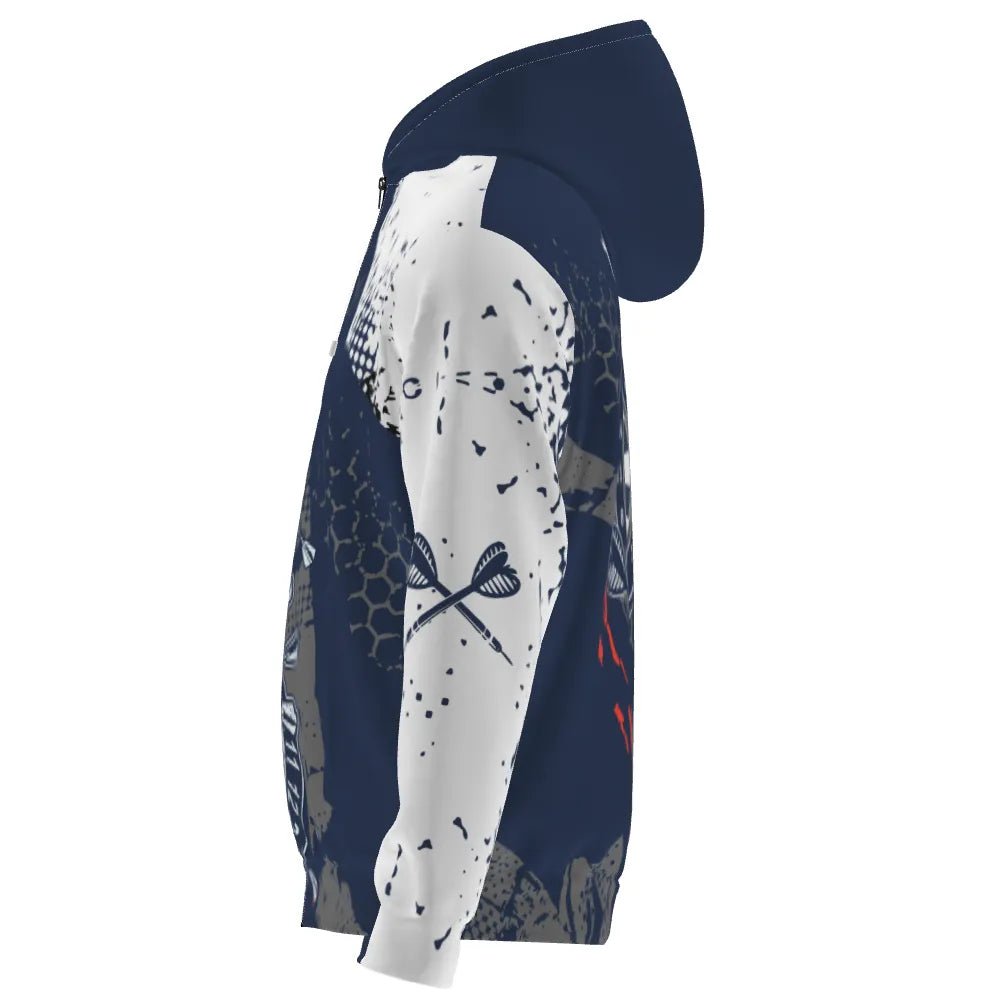 Stylischer Retro Darts Hoodie mit Navyblauem und Weißem Muster W767 - Outfitsuche