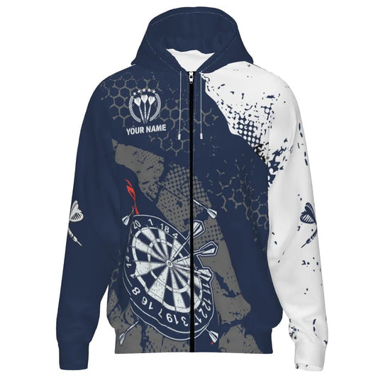 Stylischer Retro Darts Hoodie mit Navyblauem und Weißem Muster W767 - Outfitsuche