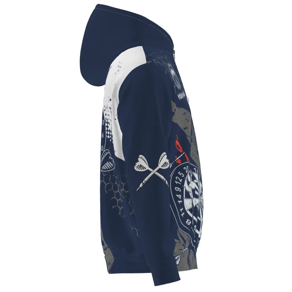 Stylischer Retro Darts Hoodie mit Navyblauem und Weißem Muster W767 - Outfitsuche