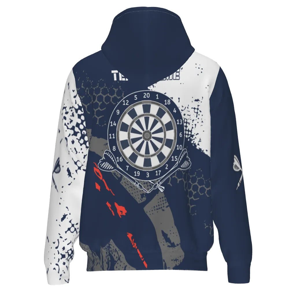 Stylischer Retro Darts Hoodie mit Navyblauem und Weißem Muster W767 - Outfitsuche