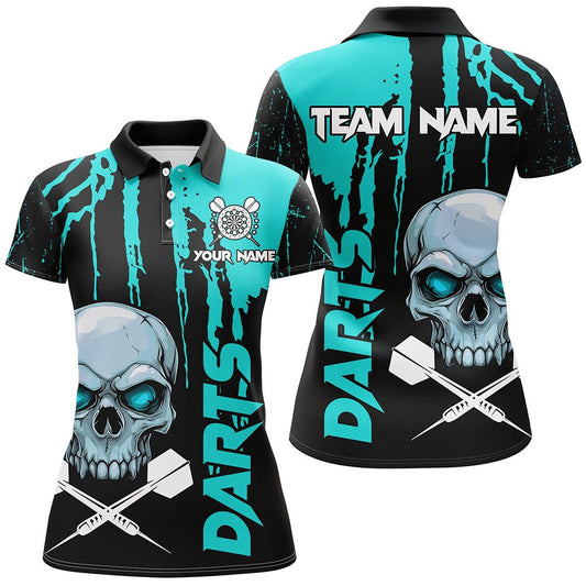 Türkise Grunge Damen T-Shirts mit Totenkopf – Gruselige Dart - Trikots für die Darts - Liga T2796 - Outfitsuche