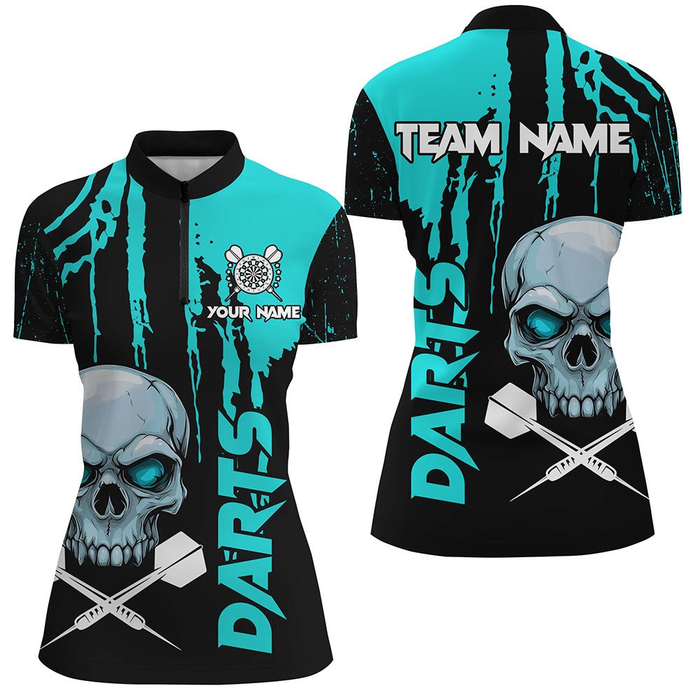 Türkise Grunge Damen T-Shirts mit Totenkopf – Gruselige Dart - Trikots für die Darts - Liga T2796 - Outfitsuche