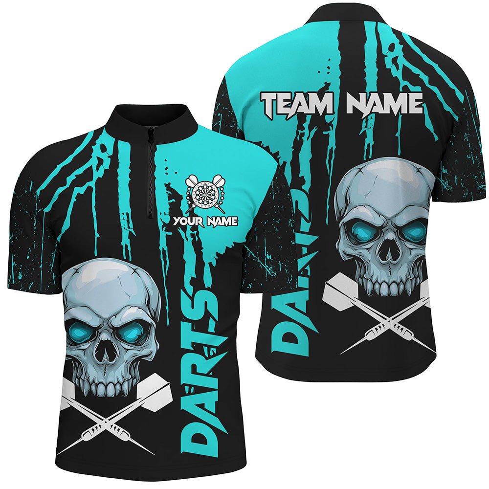 Türkise Grunge Dartshirts mit Totenkopf für Herren – Geisterhafte Dart - Trikots, Teamshirts für die Darts - Liga T2796 - Outfitsuche