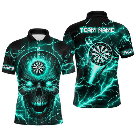 Türkises Dart Skull Herren Polo, Viertel - Reißverschluss Shirt mit Blitz - Motiv für Dart - Teams T2838 - Outfitsuche