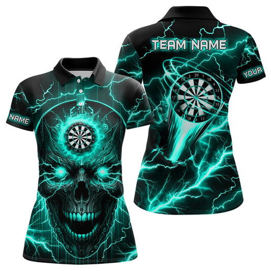 Türkises Darts Skull Damen Polo, Halbzip Shirt mit Blitz - Design – Individuelle Dart - Trikots für Teams und Ligen T2838 - Outfitsuche