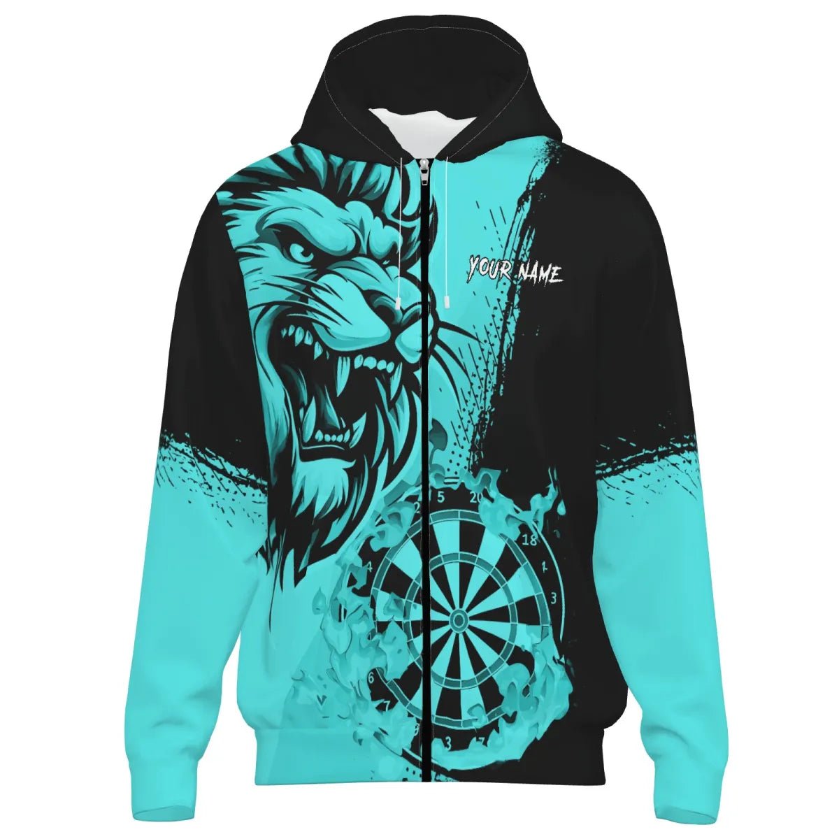 Türkisfarbener Lustiger Darts - Flammenlöwe Jacke, Personalisierte Herren Dart - Jacket T2958 - Outfitsuche