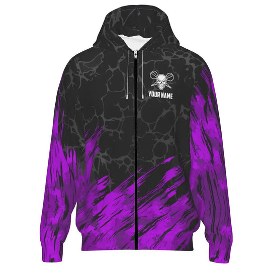 Violetter und Schwarzer Skull - Darts Hoodie mit Reißverschluss F916 - Outfitsuche