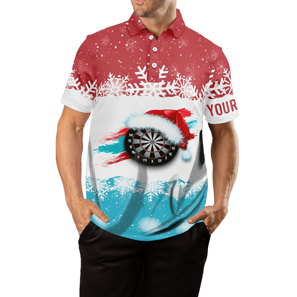 Weihnachts - Dart - Polo - Shirt für Herren in Rot und Blau, Santa - Darts - Motiv A294 - Outfitsuche