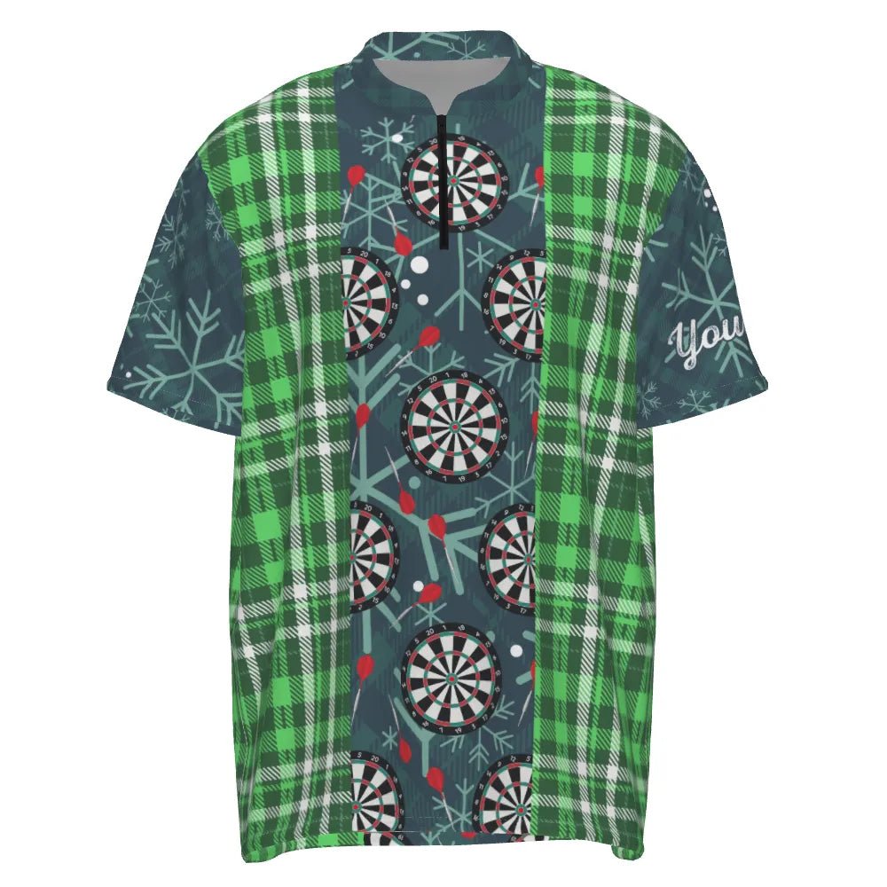 Weihnachts-Darts Flanell-Karo-Muster, grünes 1/4 Zip Shirt, individuell anpassbares Darts-Trikot für Herren LDT0895 V292 - Outfitsuche