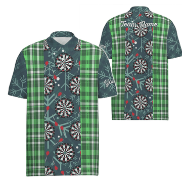 Weihnachts-Darts Flanell-Karo-Muster Herren Polo-Shirt, individuell anpassbares Darts-Trikot für Männer, Grün V292 - Outfitsuche