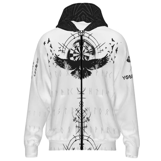 Weiße Dart - Zipper - Hoodie "Nordischer Rabe" - Viking - und Raben - Motiv für Abenteuerlustige v8302 - Outfitsuche