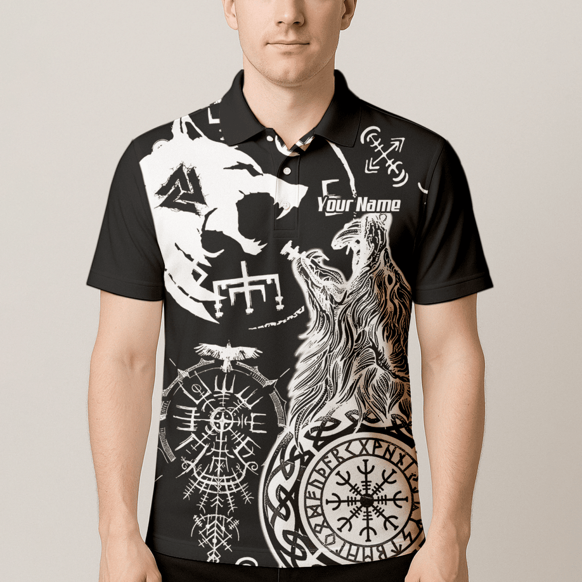 Wikinger Wolf Polo - Shirt Schwarz VKB9239 - Outfitsuche