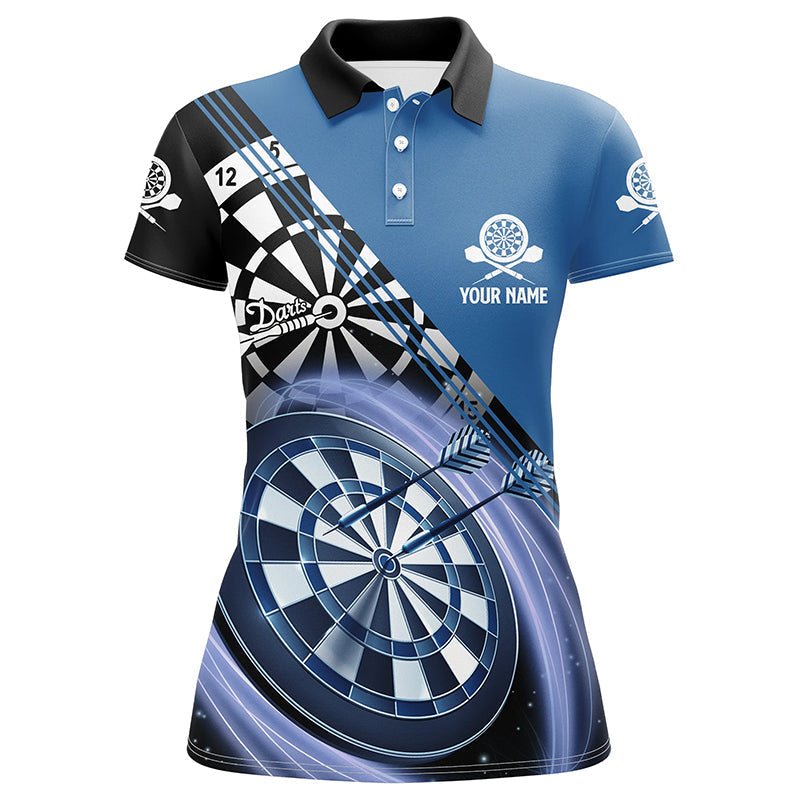 Blau Damen Darts Polo Shirt mit Namen, individuell gestaltete Darts Shirts für Frauen, Dart Trikot V998 - Outfitsuche